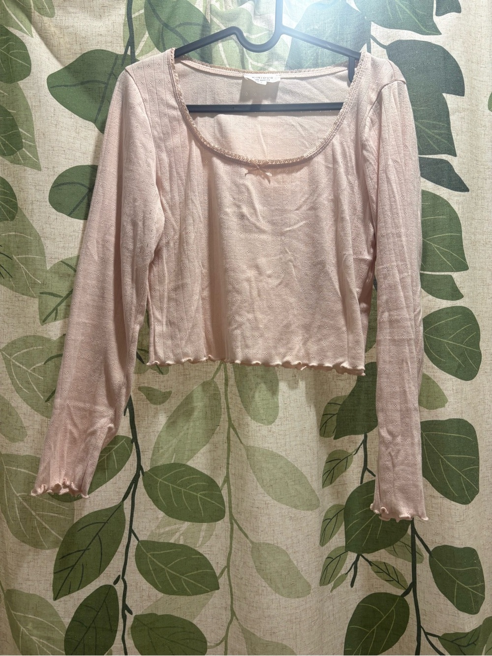 Pale Pink Long-Sleeve Scoop Neck Crop Top